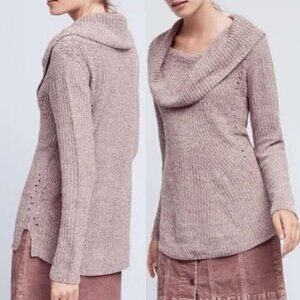 MOTH ANTHROPOLOGIE Lucerne Sweater Taupe Brown Cowl Neck / Off Shoulder Chenille